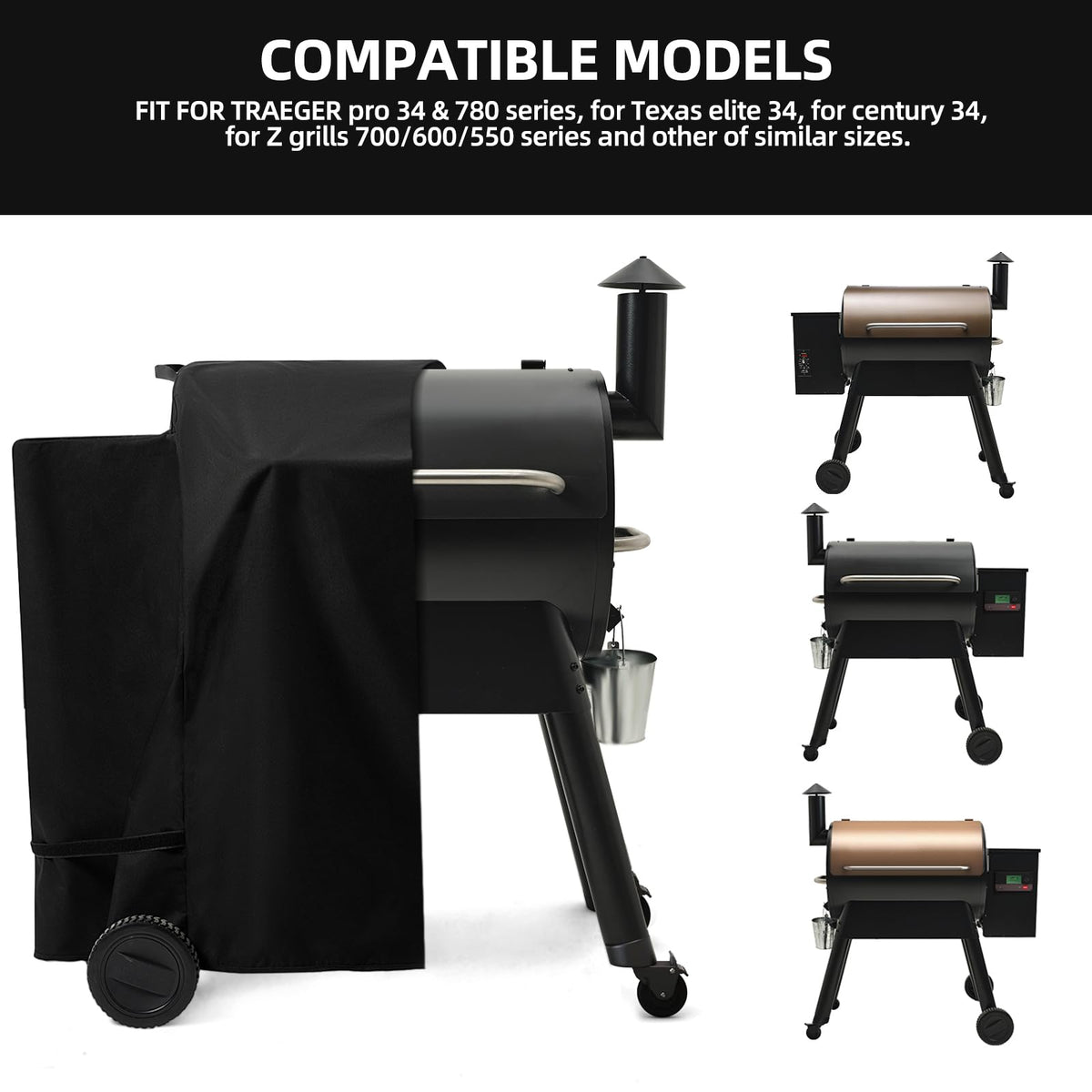 SCAUSY pellet grill cover ready for outdoor use with tear-resistant fabric