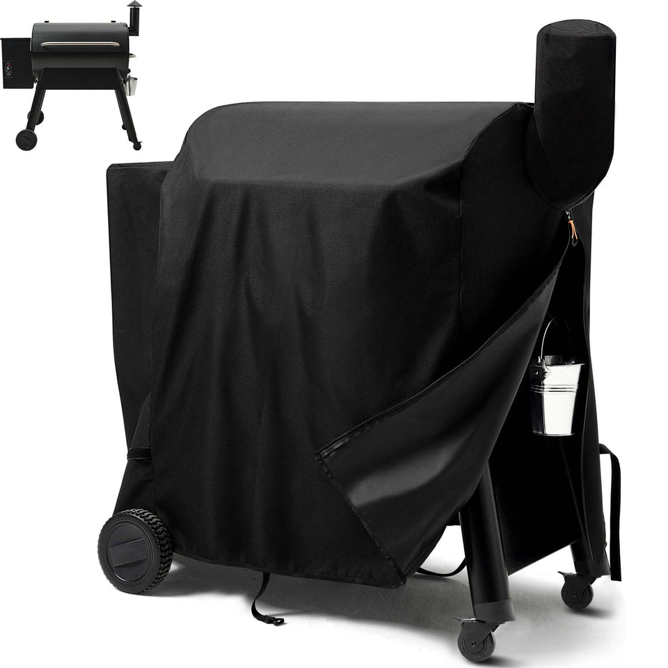 SCAUSY pellet grill cover on Traeger Pro 34 front view protects against rain and dust