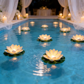 Scawim water-activated lights add a romantic glow to outdoor pools.