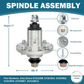 SCBHWJ deck spindle side view highlights broad compatibility with John Deere LA series.