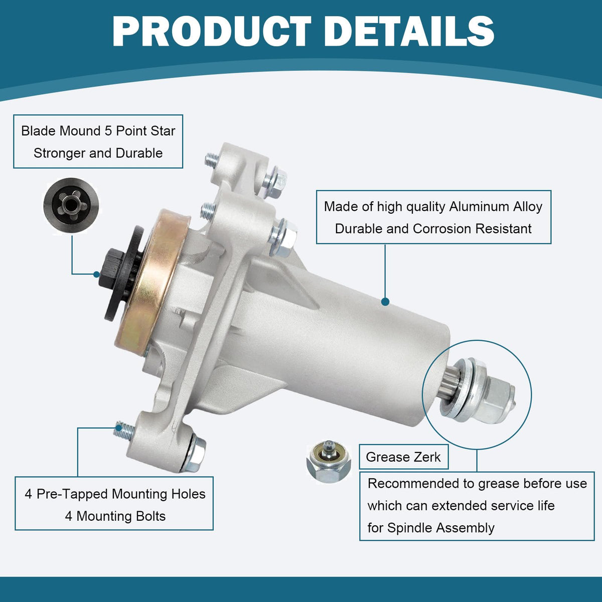 SCBHWJ aluminum alloy spindle closeup highlighting durability.