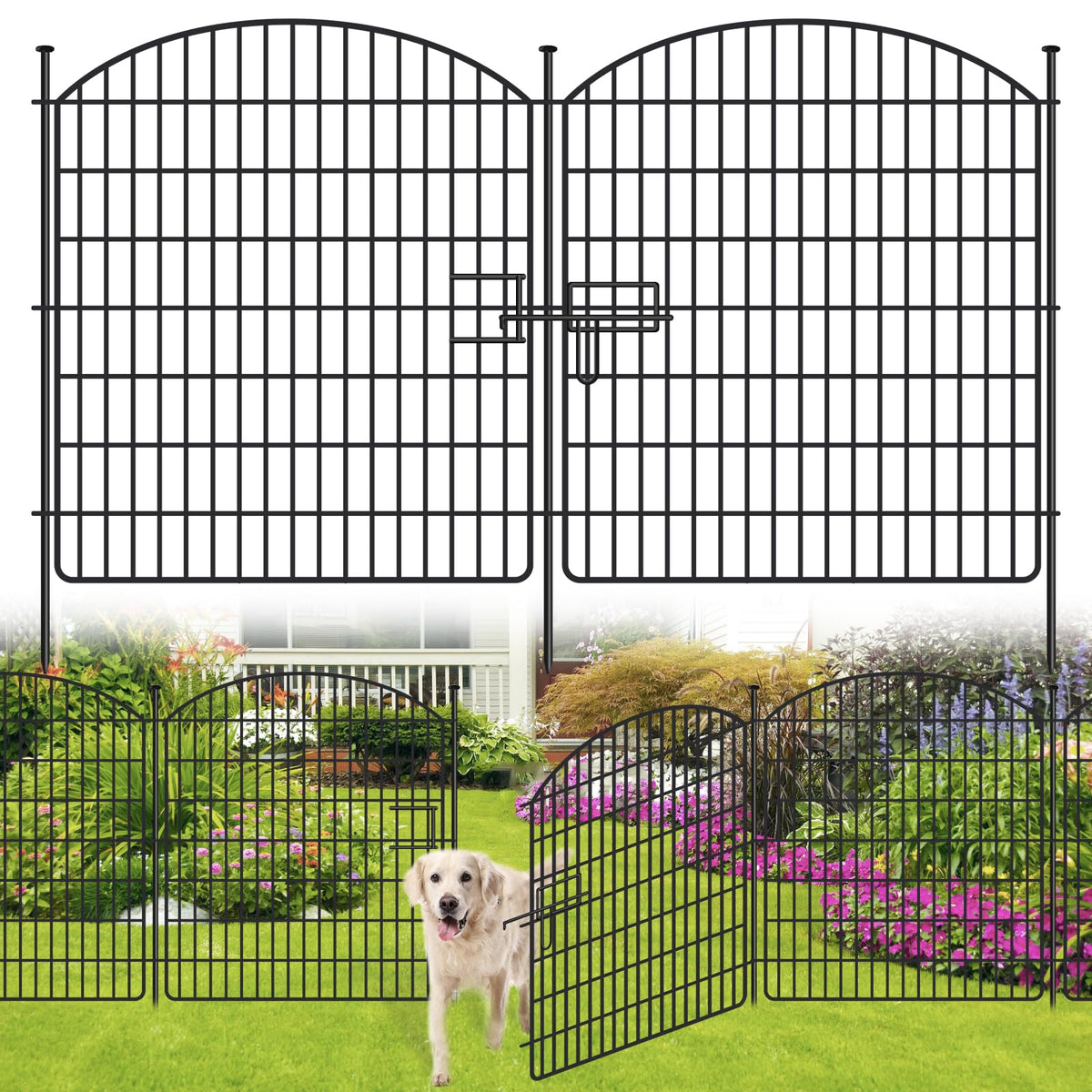 SCBIGM garden fence with gate: 16 panels for easy pet and human access.