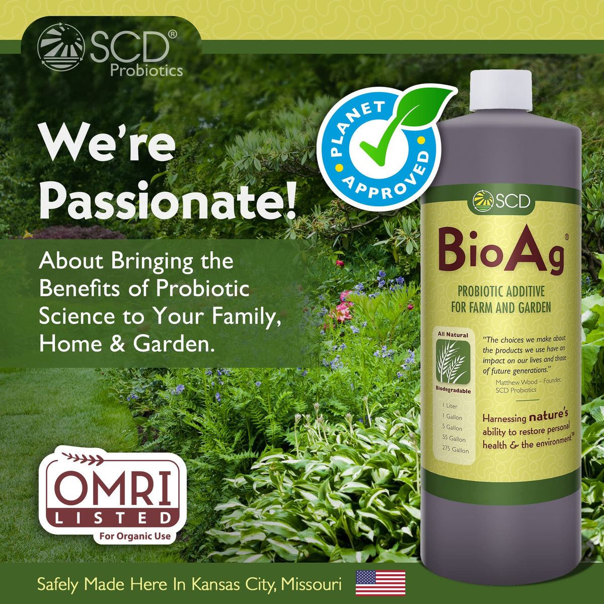 SCD BioAg garden application shows ready-to-use conditioner for seeds and lawns