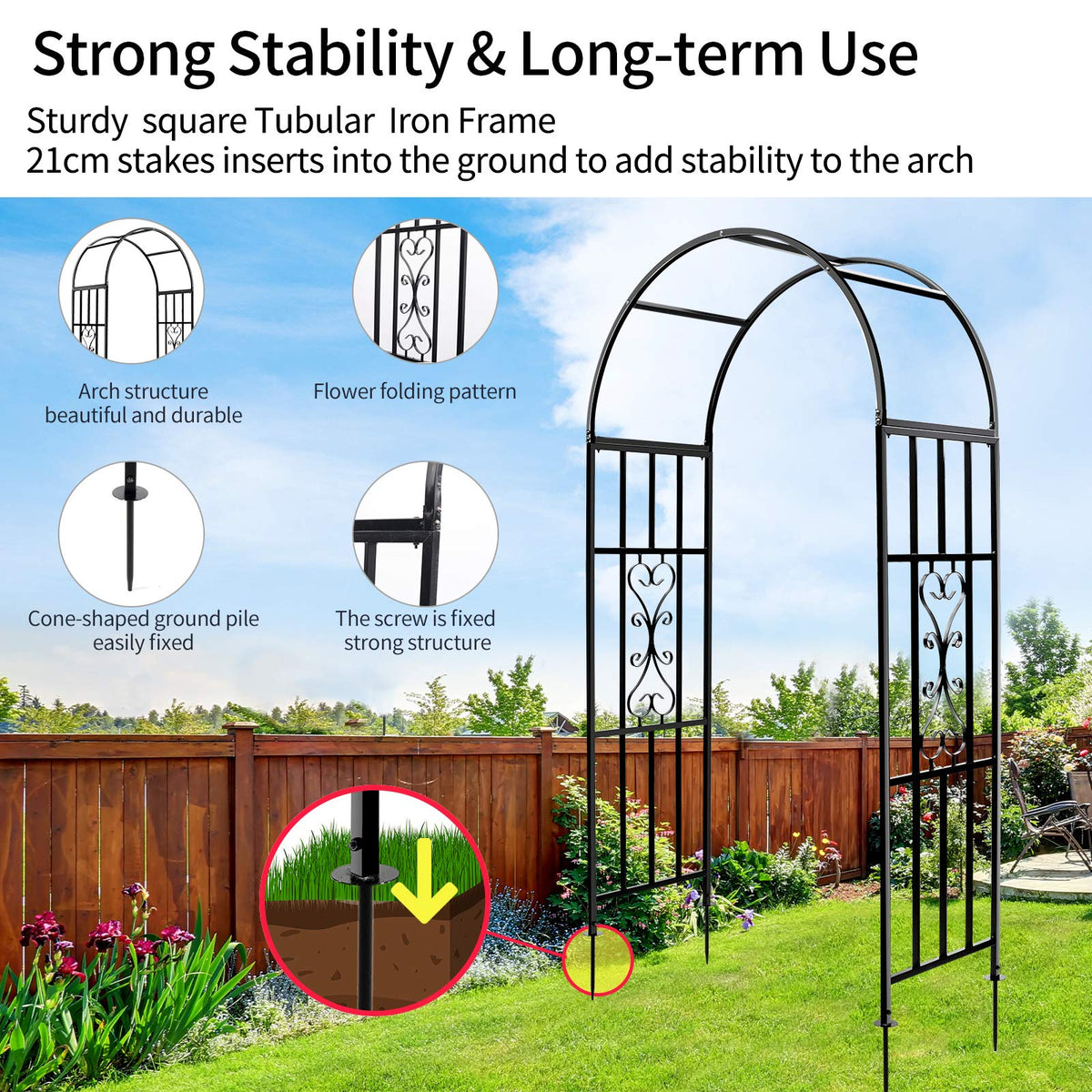 SCENDOR GARDEN climbing vines thrive on the arbor with decorative support