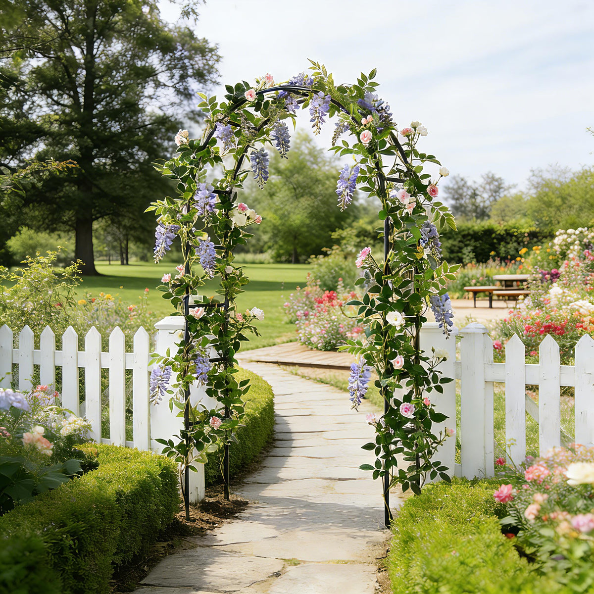 SCENDOR iron pergola arbor ideal for bridal party decorations and photo moments.