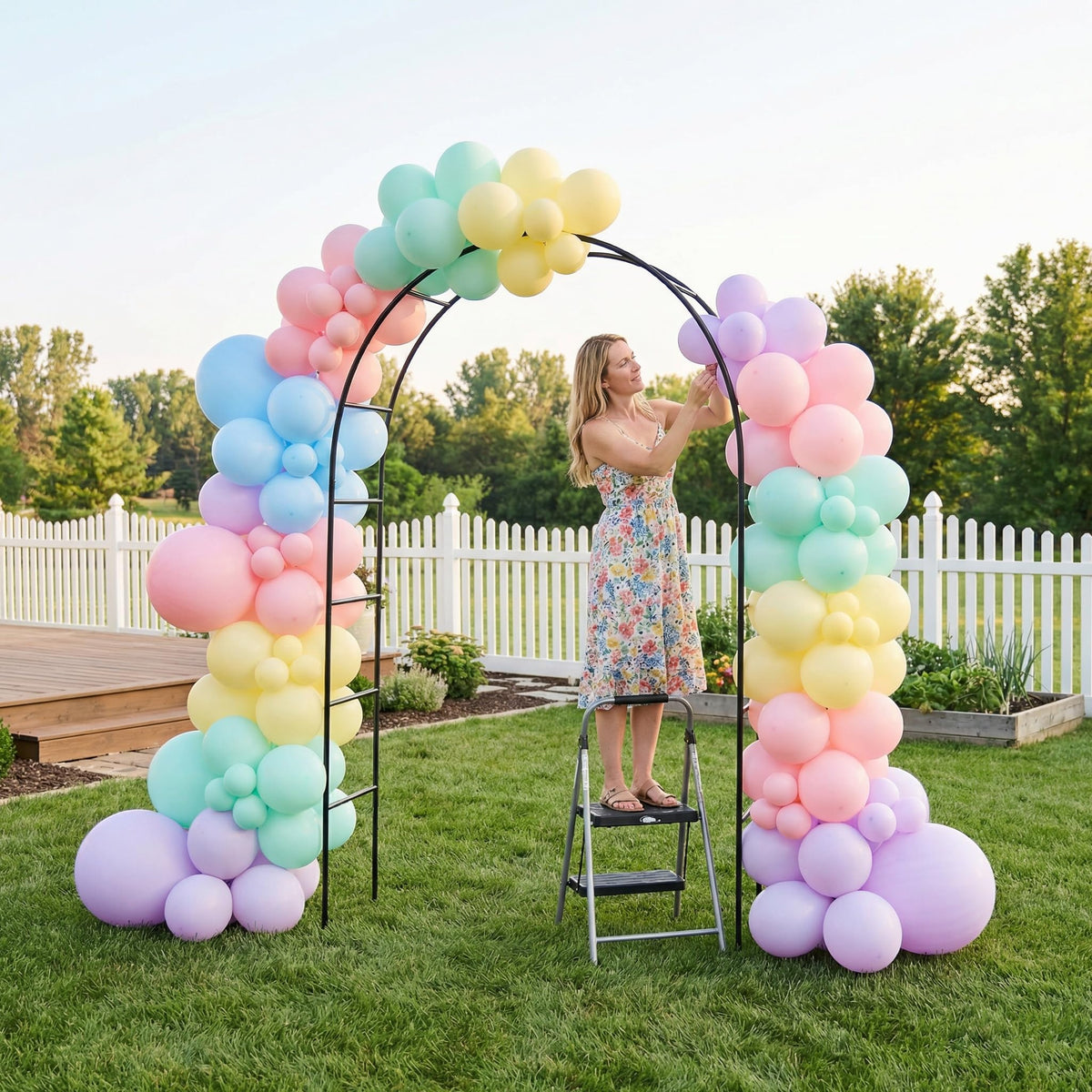 SCENDOR iron pergola arbor decorative feature elevates garden aesthetics.