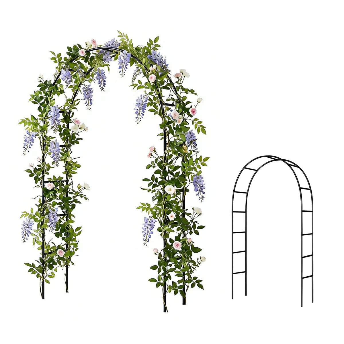 SCENDOR iron pergola arbor front view highlights durable frame for stylish garden entrance.