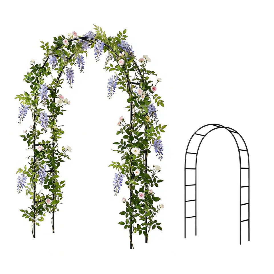 SCENDOR iron pergola arbor front view highlights durable frame for stylish garden entrance.