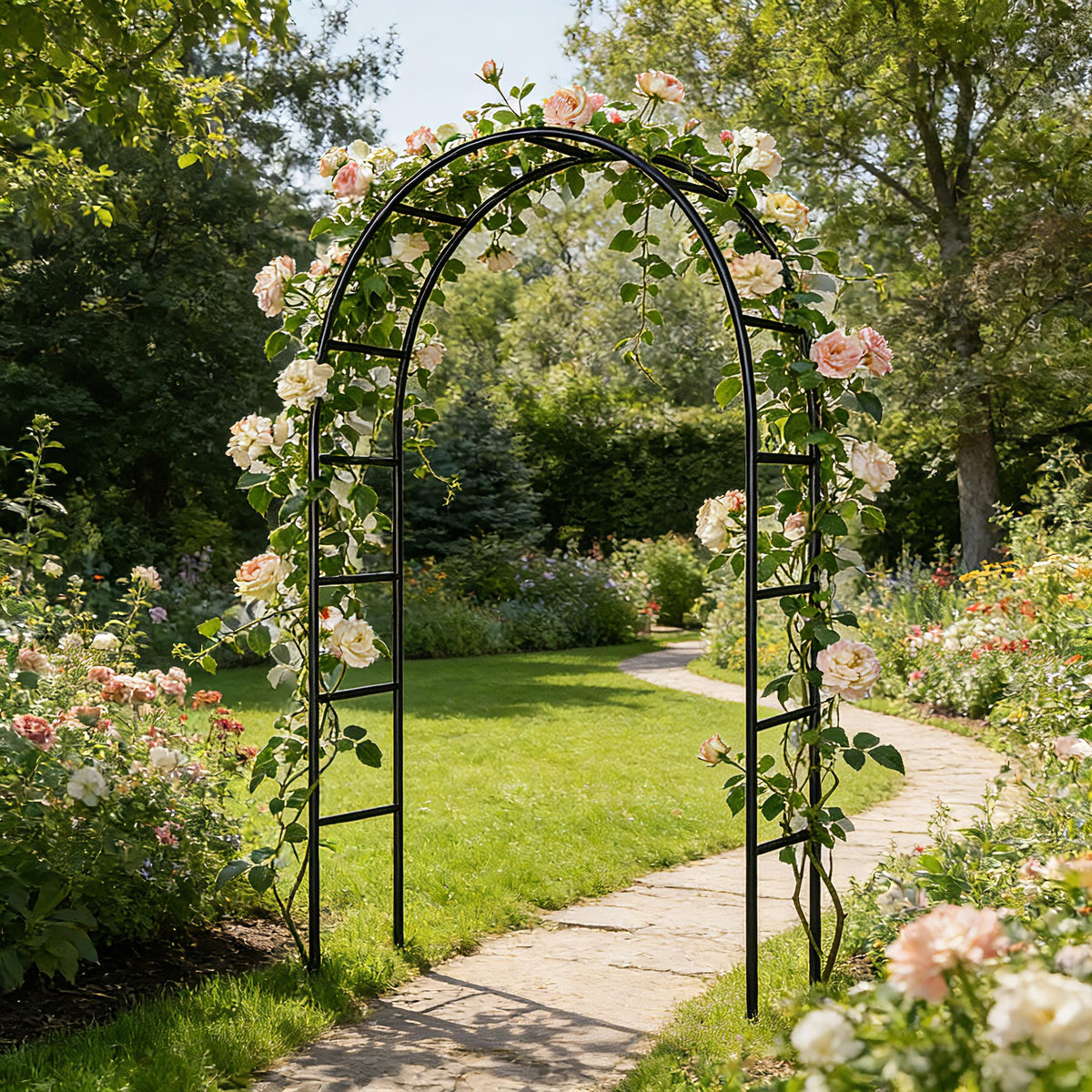 SCENDOR iron pergola arbor wedding garden setup creates an elegant ceremony backdrop.