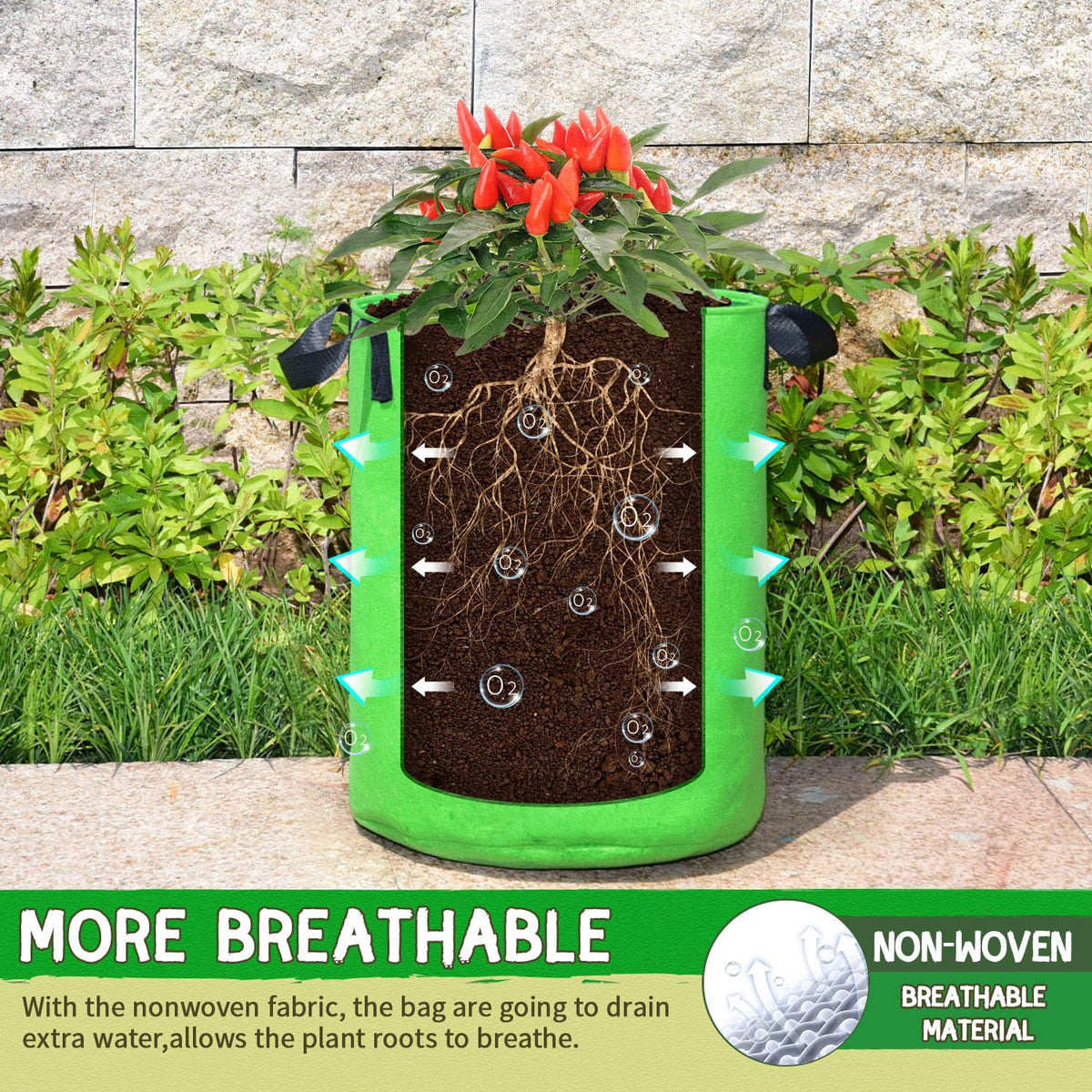 SCENGCLOS breathable non-woven fabric promoting airflow and root health.