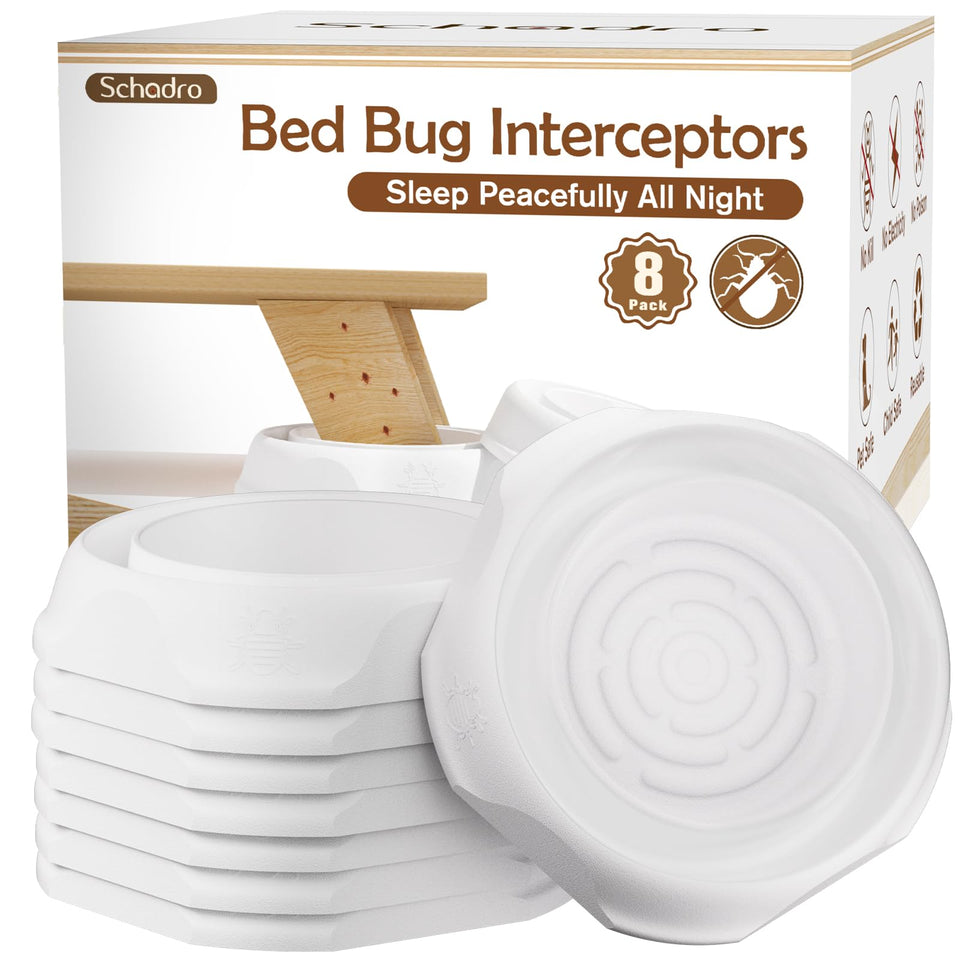 Schadro Bed Bug Interceptor under-bed placement for continuous monitoring.