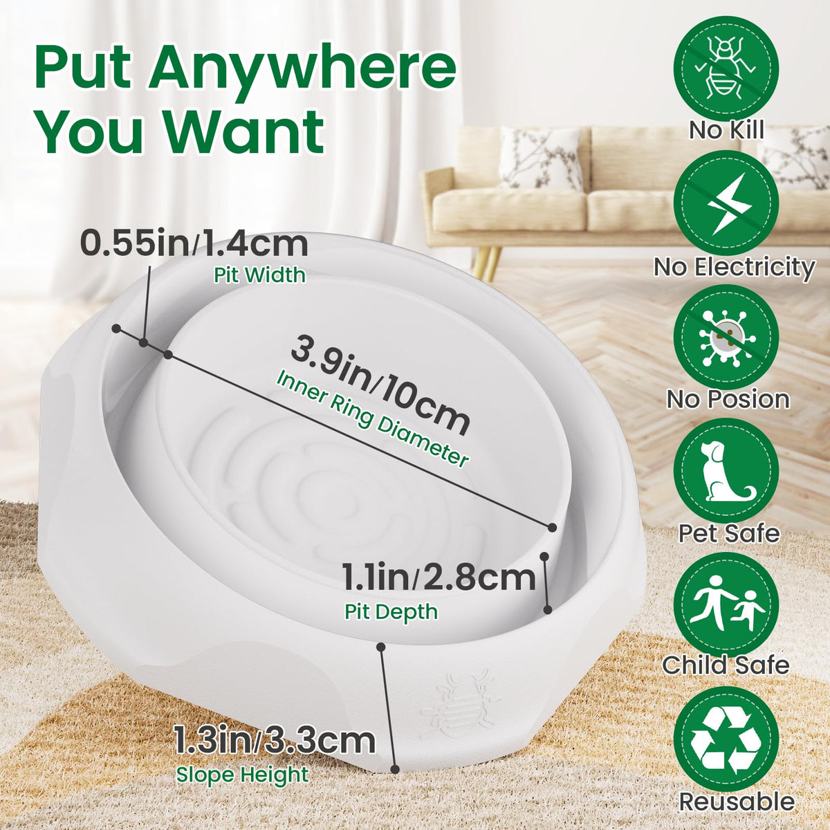 Schadro Bed Bug Interceptor under-sofa placement for discreet protection.