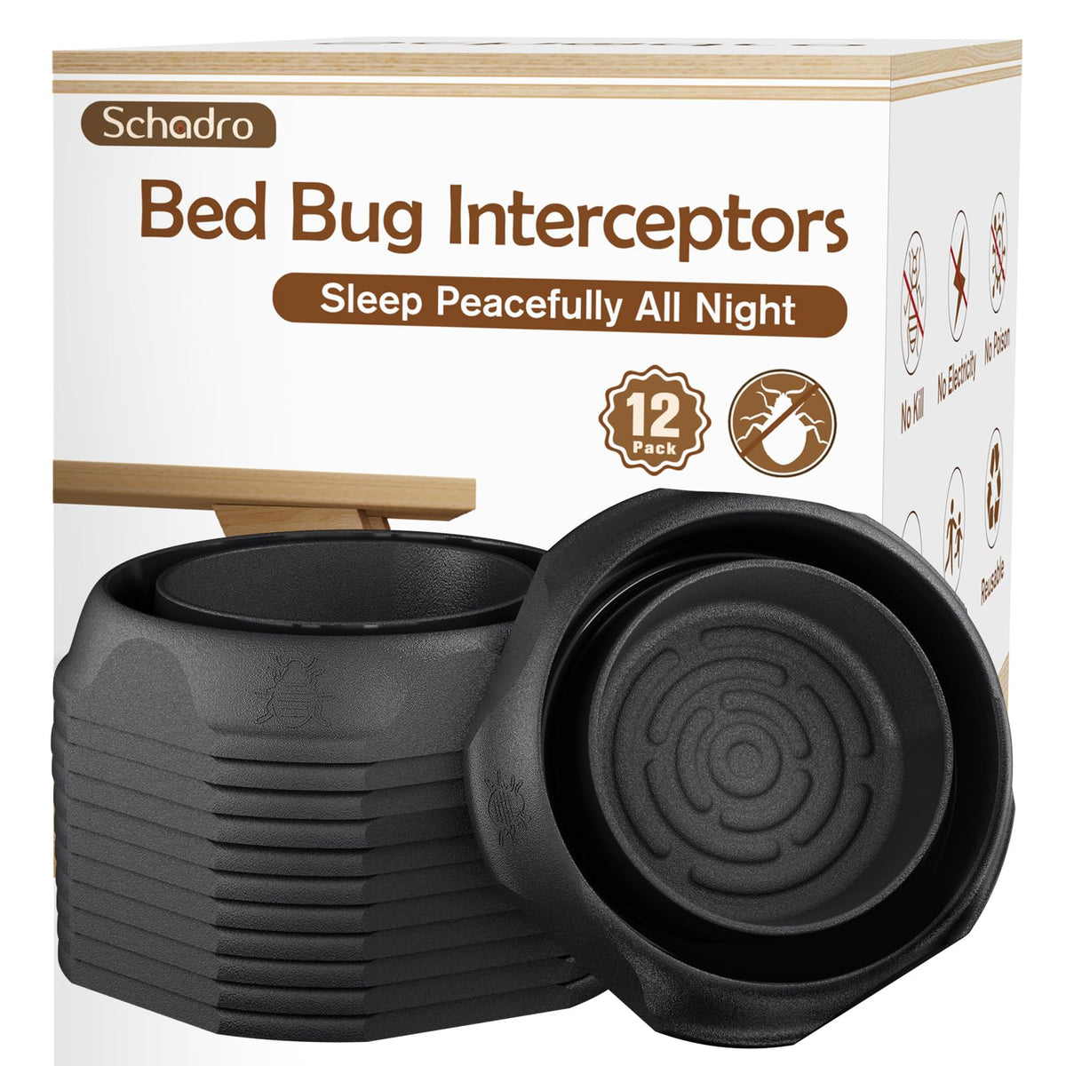 Schadro bed bug interceptors under bed provide discreet 360° protection.