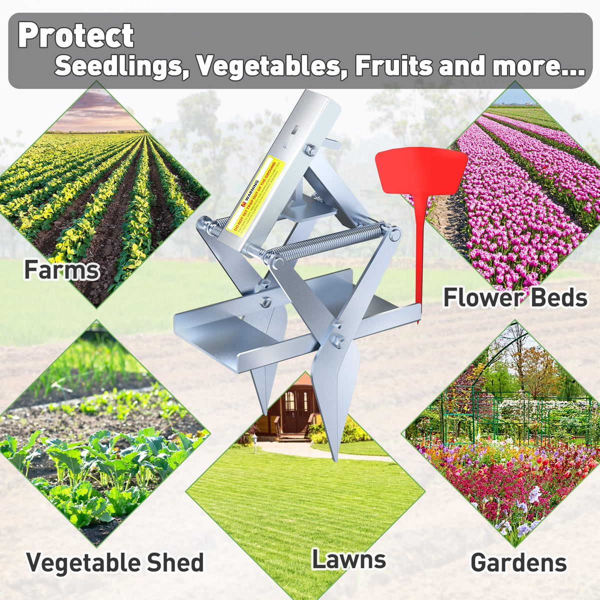 Garden scene with Schadro traps protecting lawn and beds.
