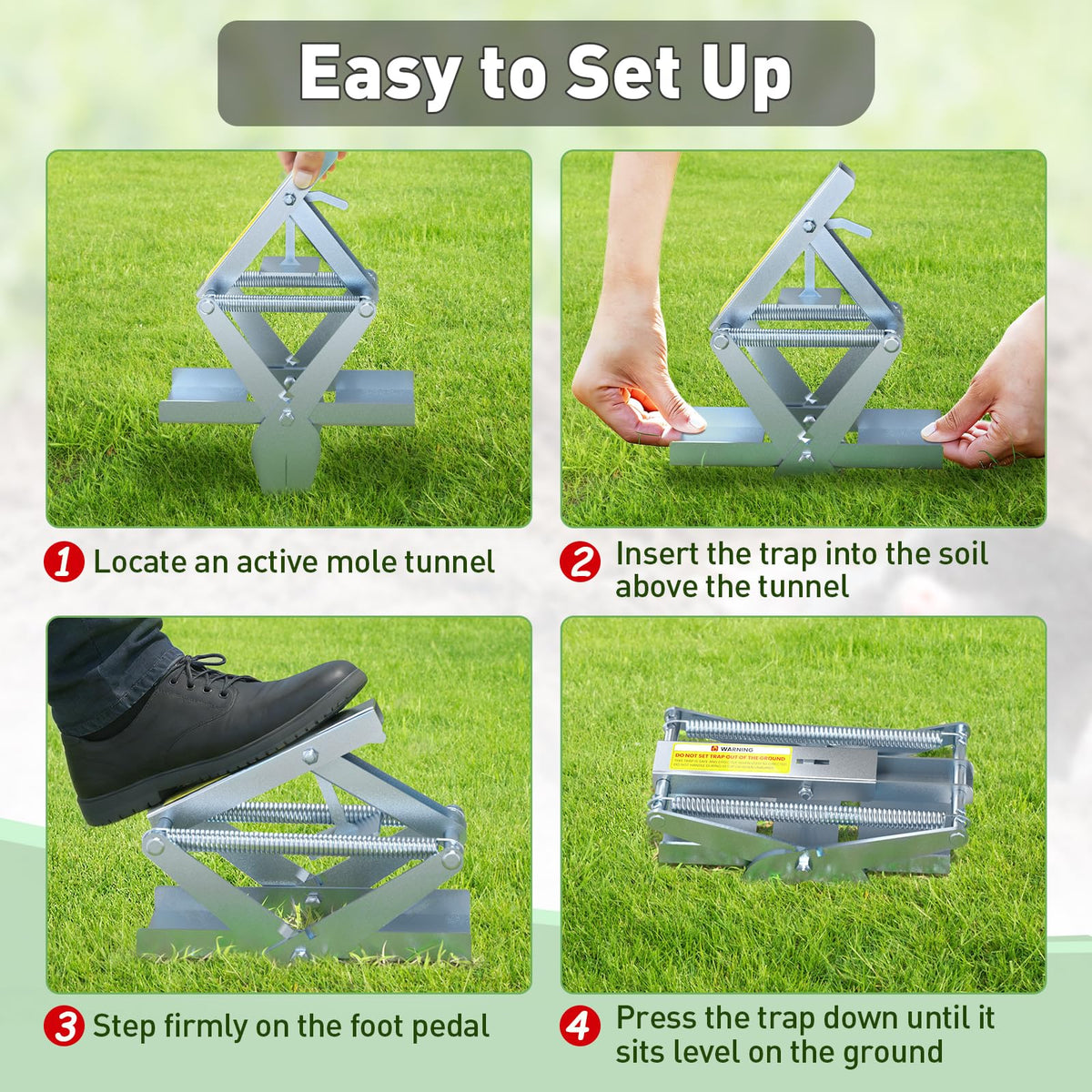 Poultry-safe Schadro traps prevent ground-level pets from triggering.