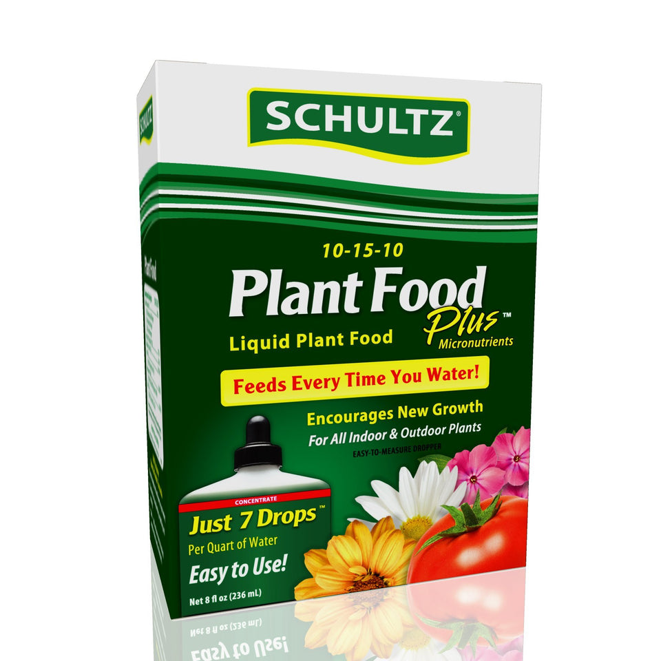 Schultz All Purpose Liquid Plant Food bottle promotes healthy flowering and vibrant foliage