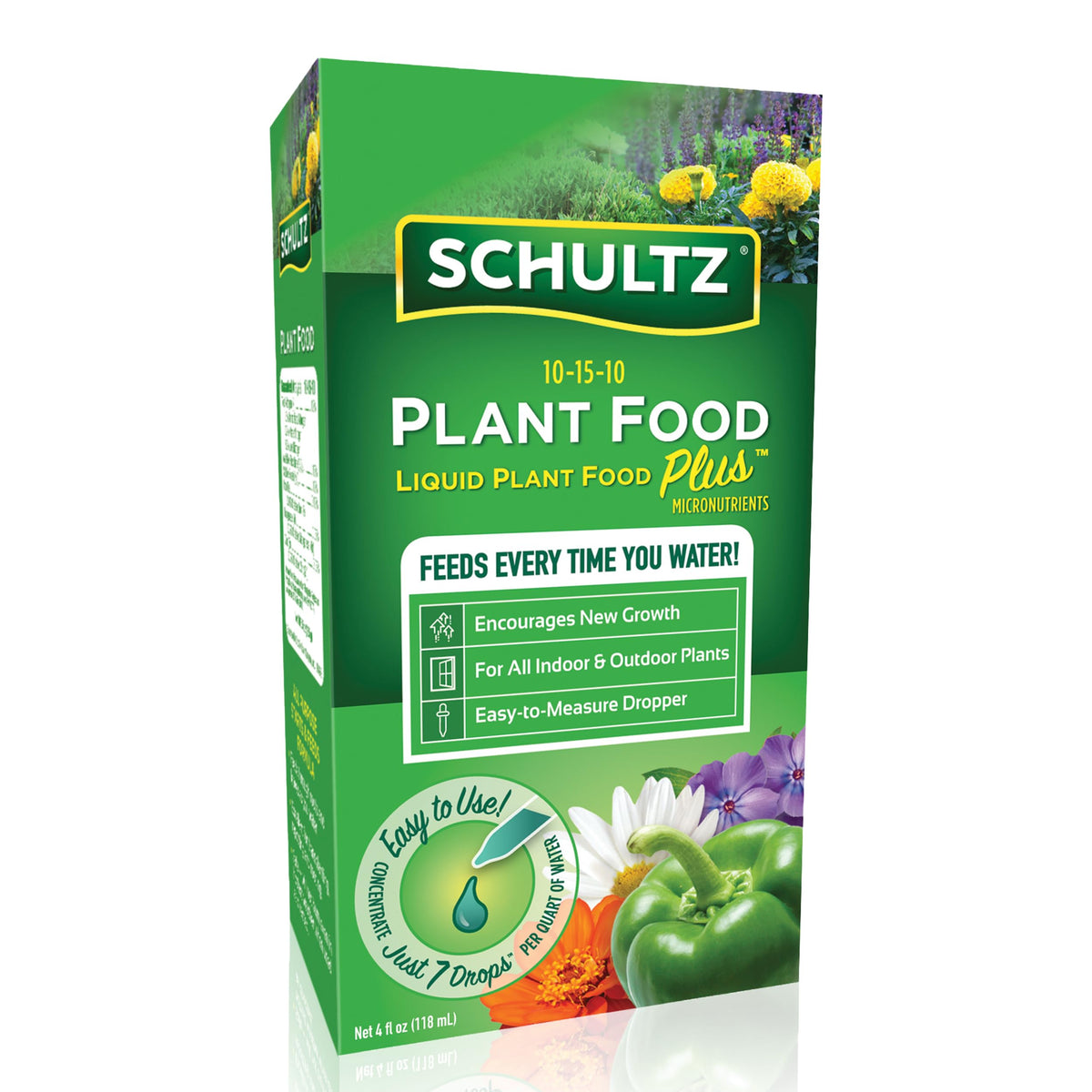 Schultz Liquid Plant Food Plus bottle ready for easy indoor and outdoor plant feeding.
