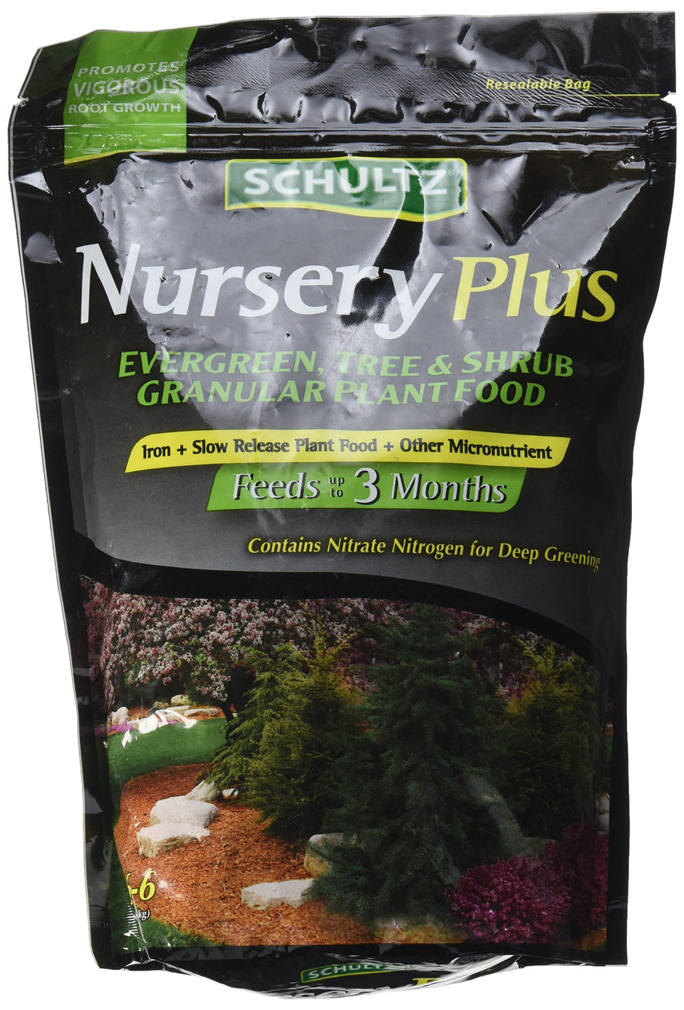Schultz Nursery Plus slow-release plant food bottle supports steady growth for garden and potted plants.