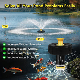 Schupethauer floating fountain shows two nozzle heads creating dynamic spray patterns.