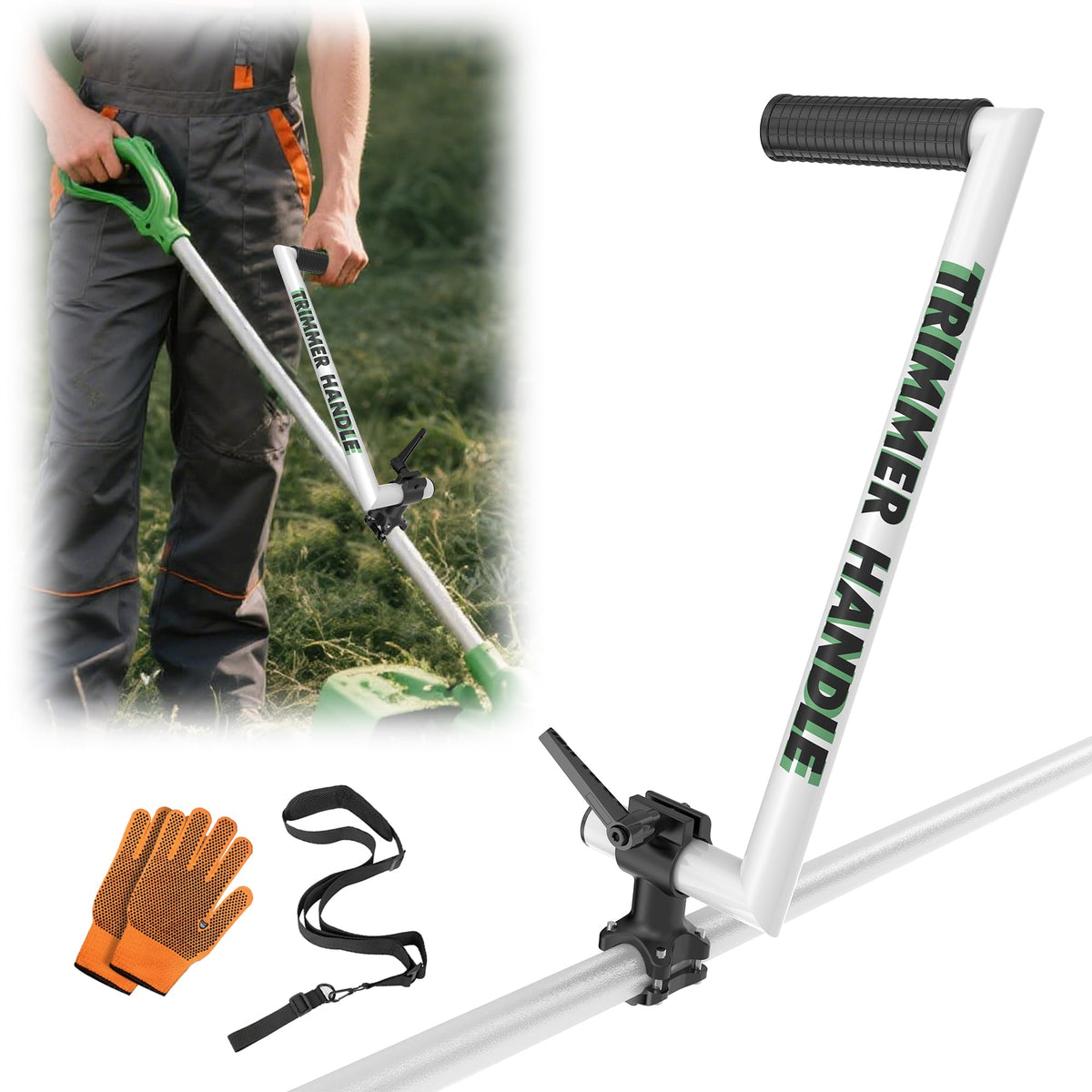 SCNKKL weed eater handle extension back saver in action enables upright trimming.