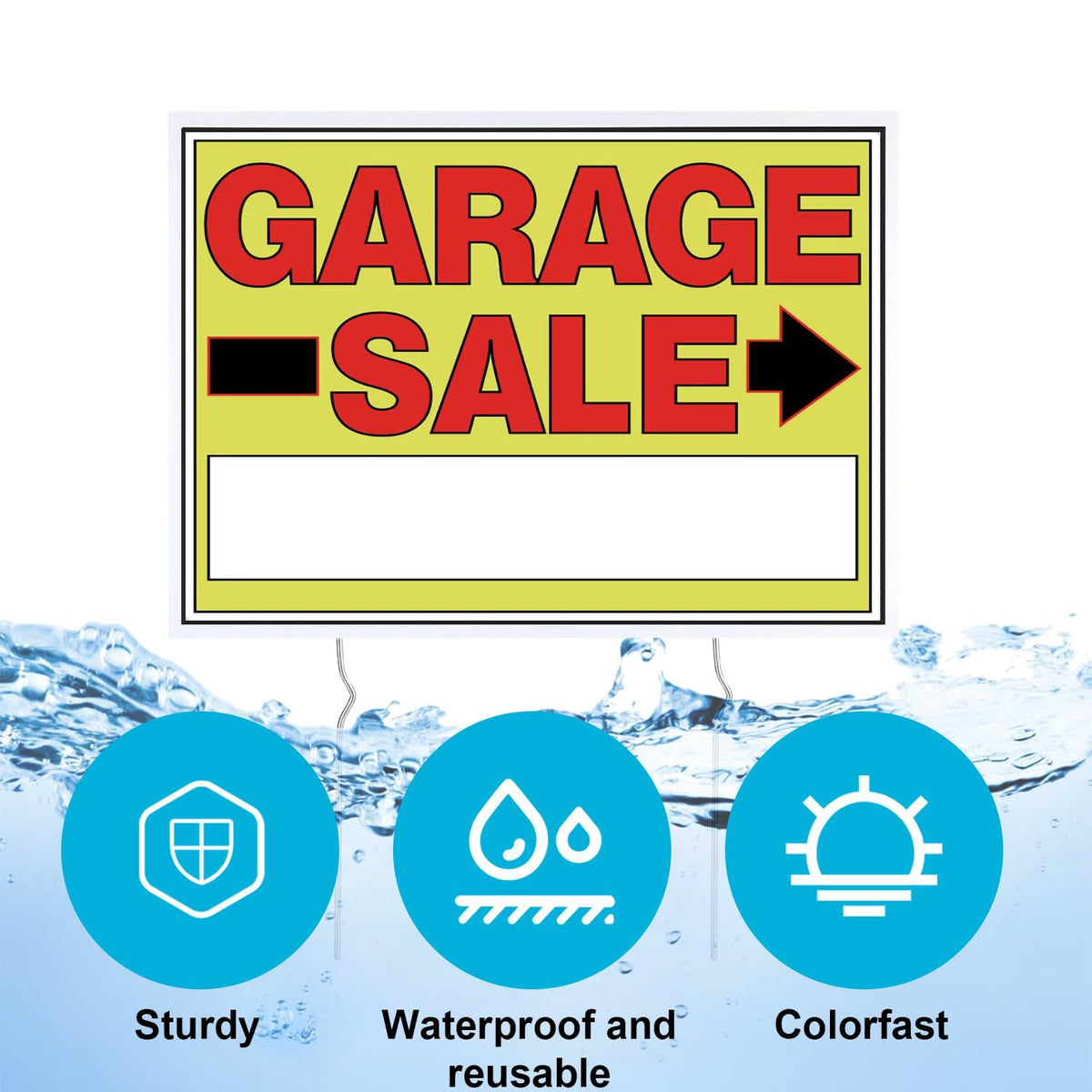 SCNWQ directional arrow sign helps guide buyers to your yard sale.