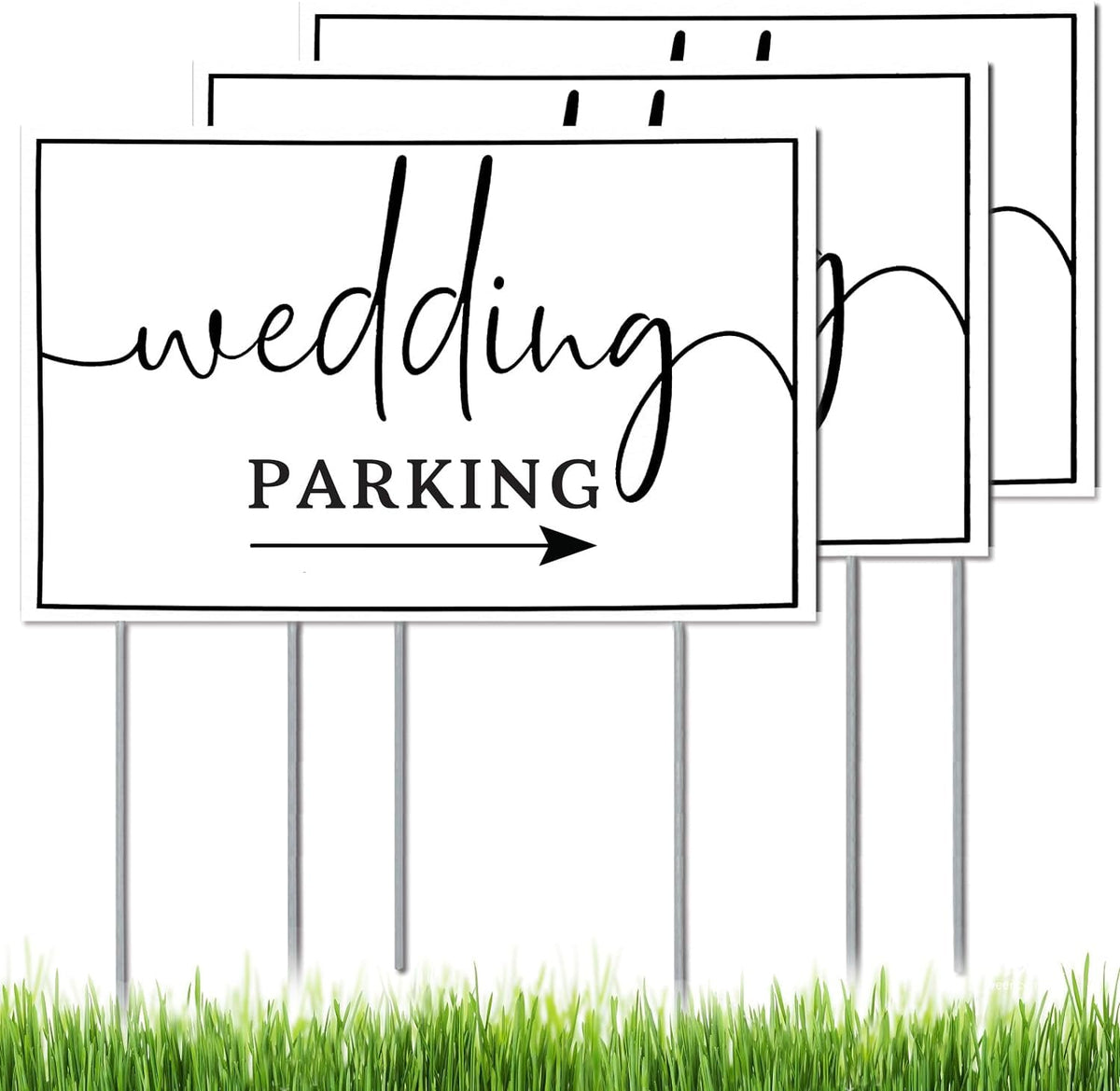 SCNWQ wedding signs 3-pack, parking this way, double-sided for clear directions.