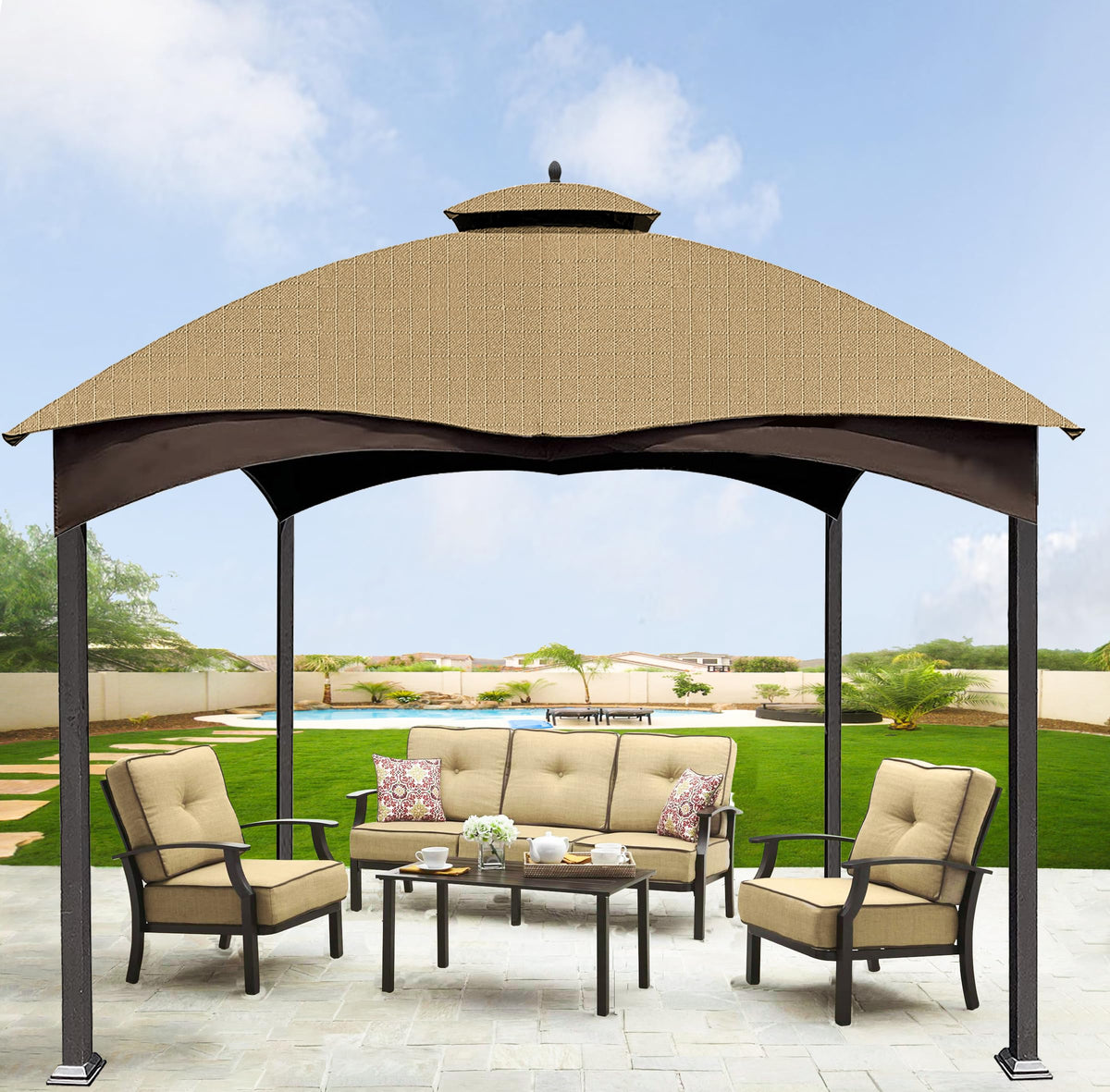 SCOCANOPY beige ripstop top fit check ensures proper gazebo coverage.