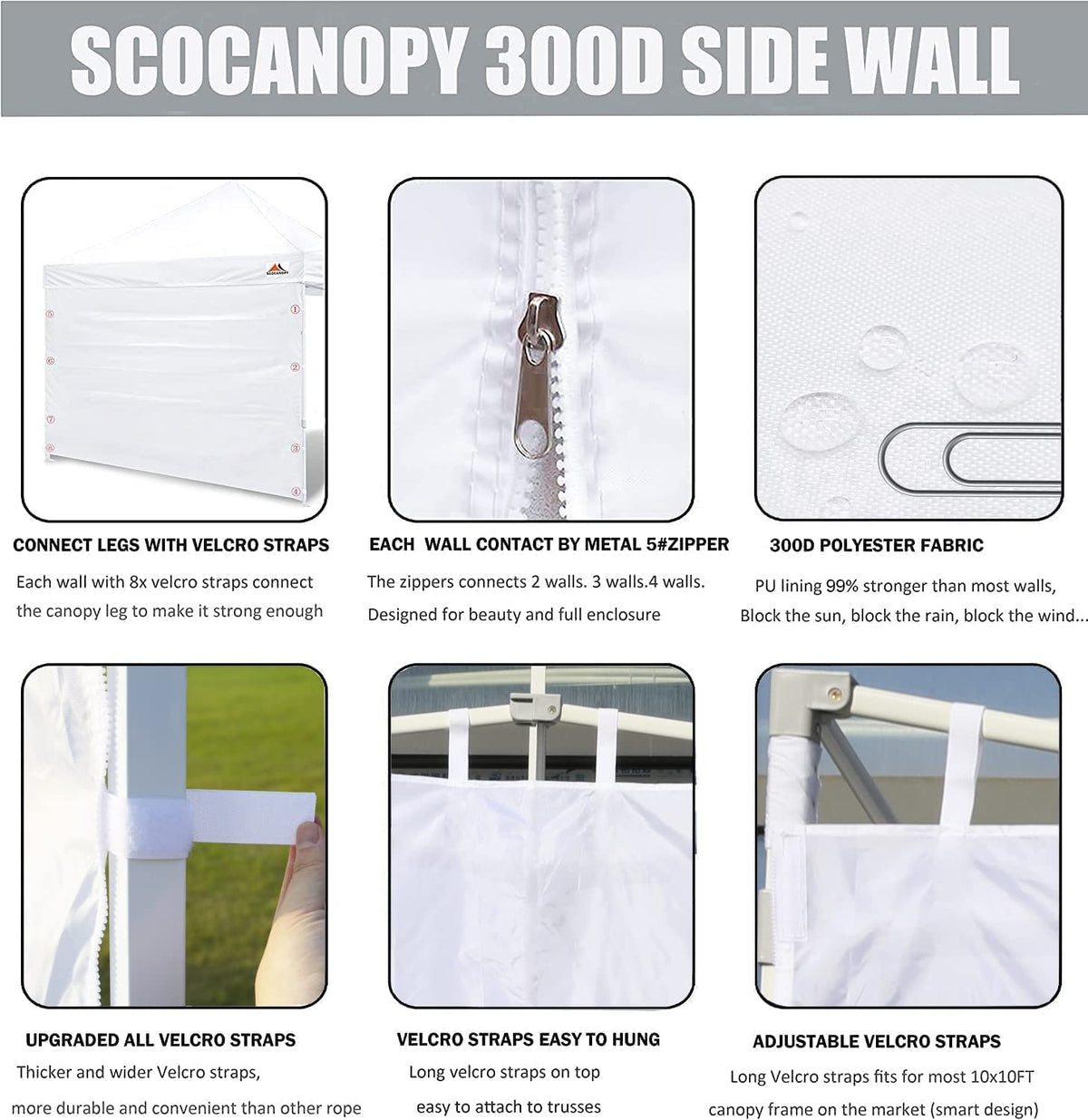 SCOCANOPY door fits 86x120 inch sidewalls for most 10x10 canopies.