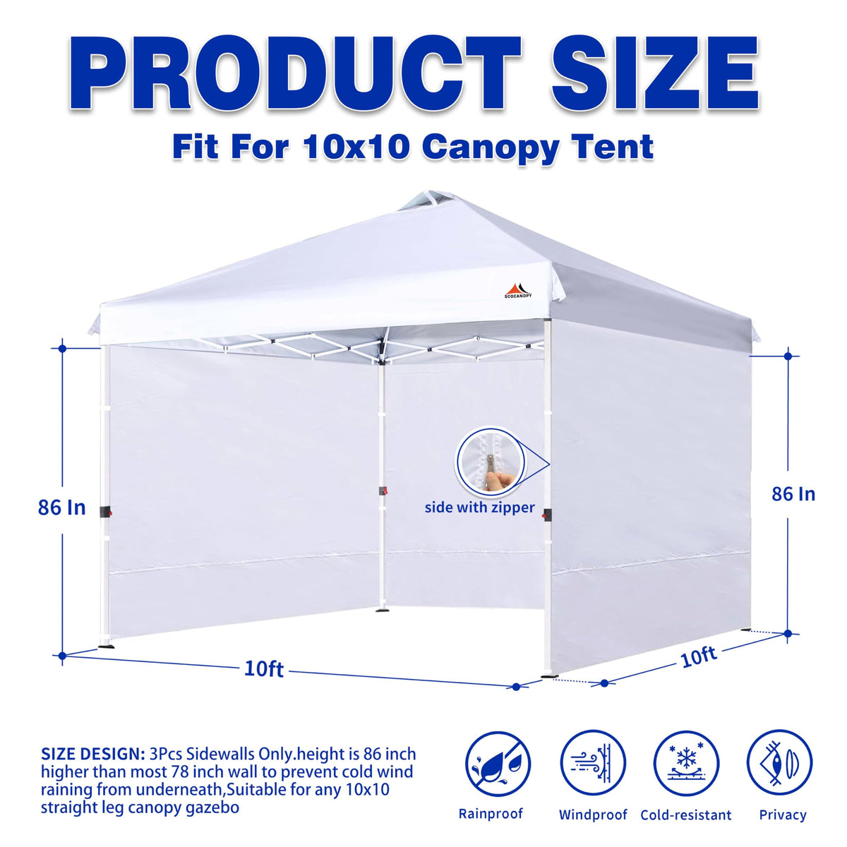 SCOCANOPY three-pack sunwalls, easy-to-install with Velcro and zipper for secure enclosure.