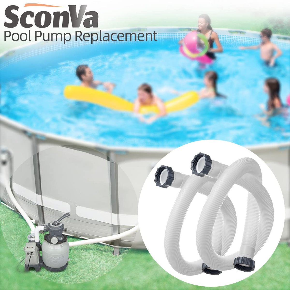 Sconva hose compatible with Intex and Coleman systems for versatile use.