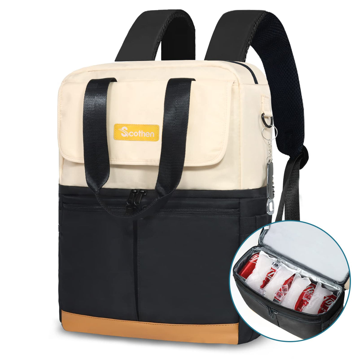 Scothen backpack cooler double-decker layout keeps drinks organized on the go