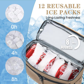 Scothen cooler features 12 ice packs for extended freshness on outings.