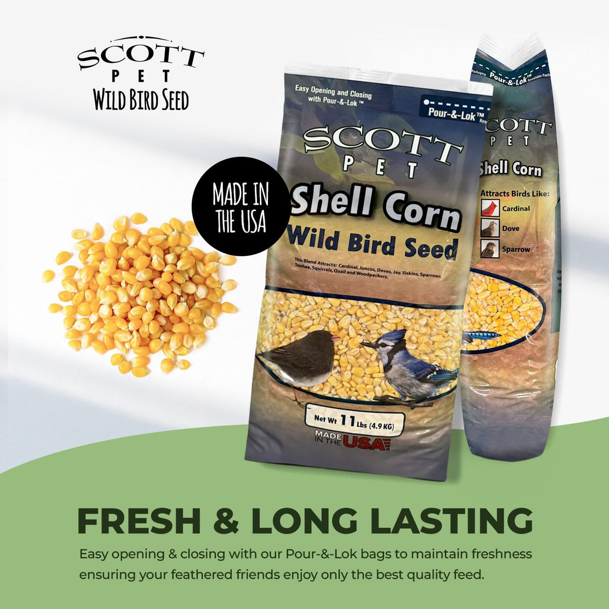 Scott Pet shelled corn boosts ground wildlife with fiber and protein.