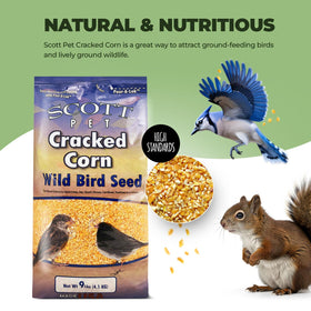 Scott Pet cracked corn spread on ground invites ground-feeding wildlife