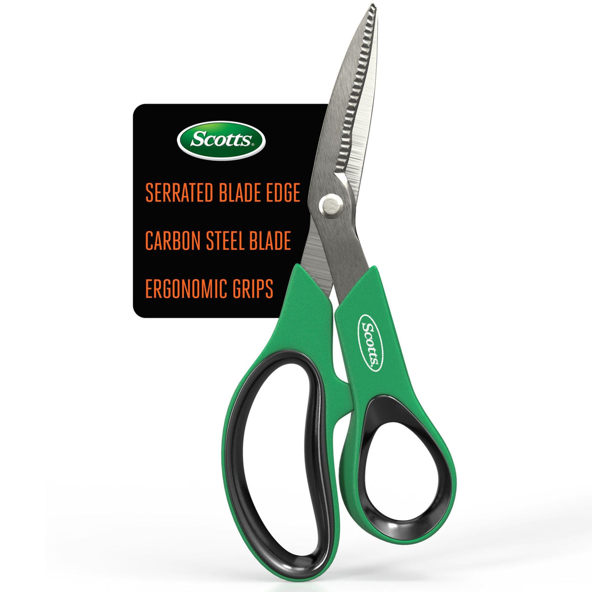 Scotts 8in all-purpose steel shears blade close-up for precise cuts