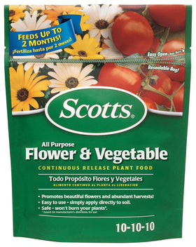 Scotts All Purpose Flower & Vegetable 3lb package providing steady garden feeding.