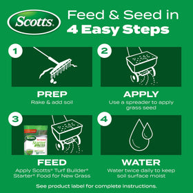 Applying Scotts starter fertilizer to a seed lawn in real use