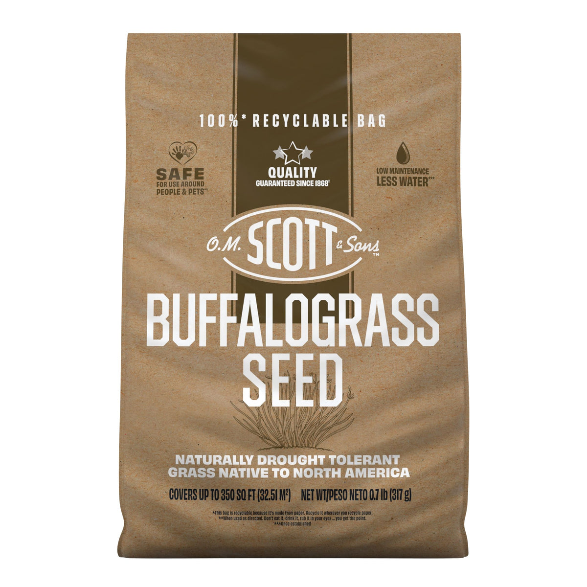 Scotts Buffalograss seed bag ready for drought-tolerant lawn seeding