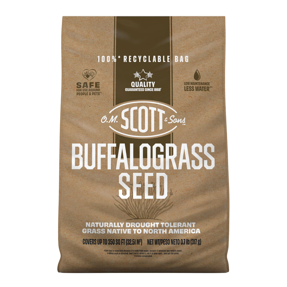 Scotts Buffalograss seed bag ready for drought-tolerant lawn seeding