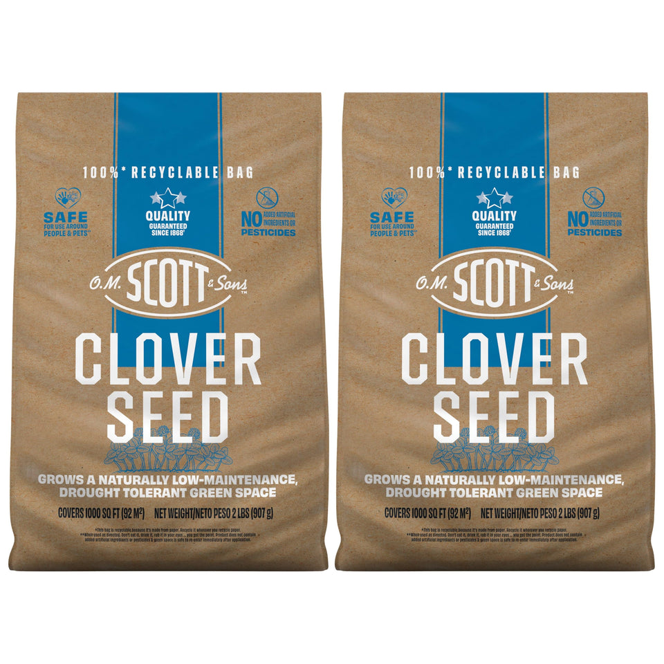 Scotts Clover Seed bag 2 lb ready to spread for a low-maintenance lawn.