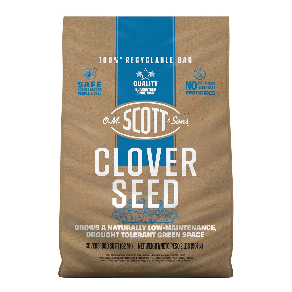 Scotts Clover Seed being spread to start a low-maintenance lawn.