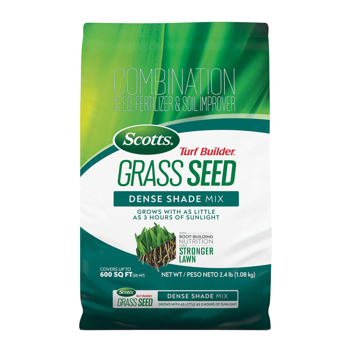 Scotts Turf Builder Dense Shade Seed Bag for establishing shade-tolerant lawn