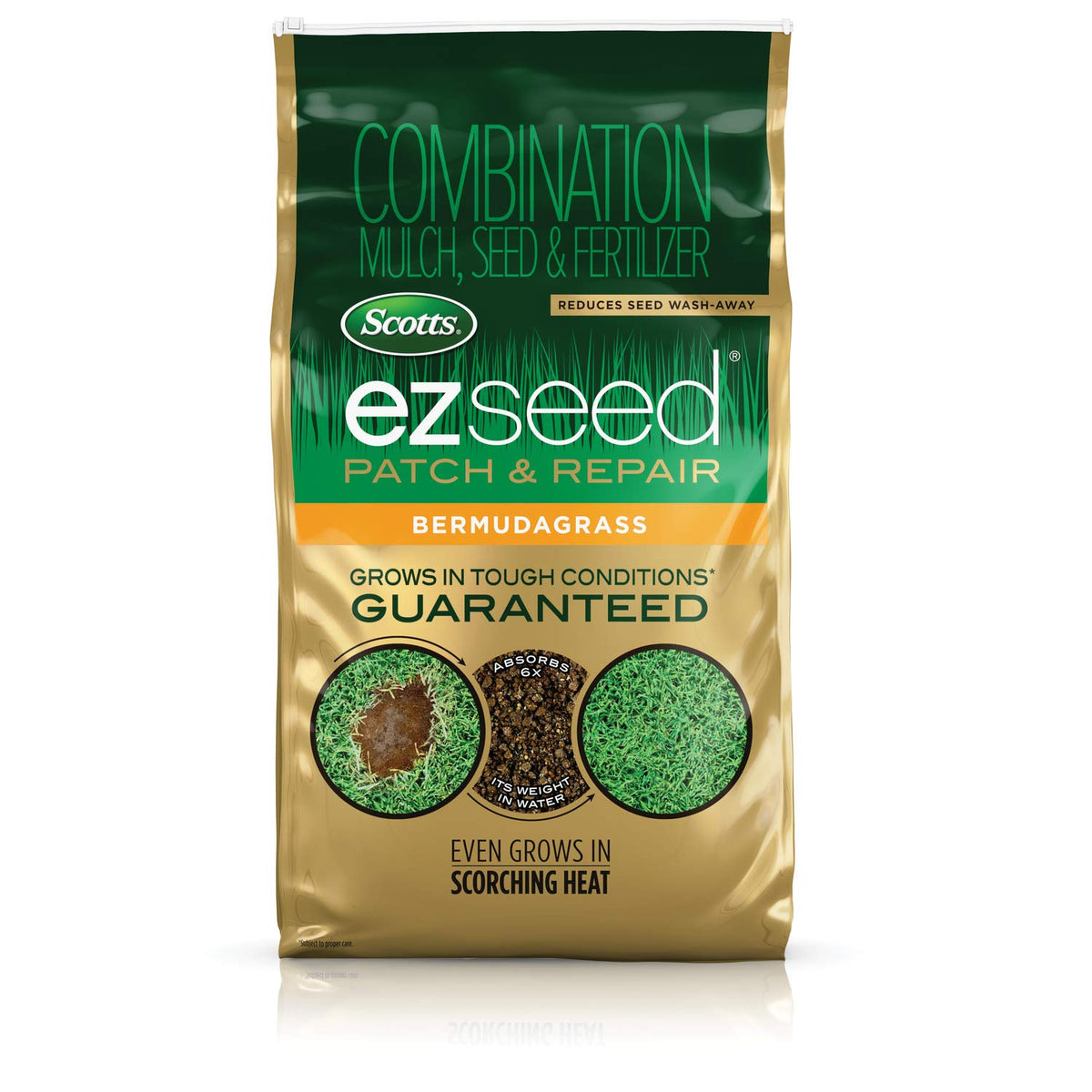 Scotts EZ Seed Patch & Repair bermudagrass restores bare spots with seed and mulch.