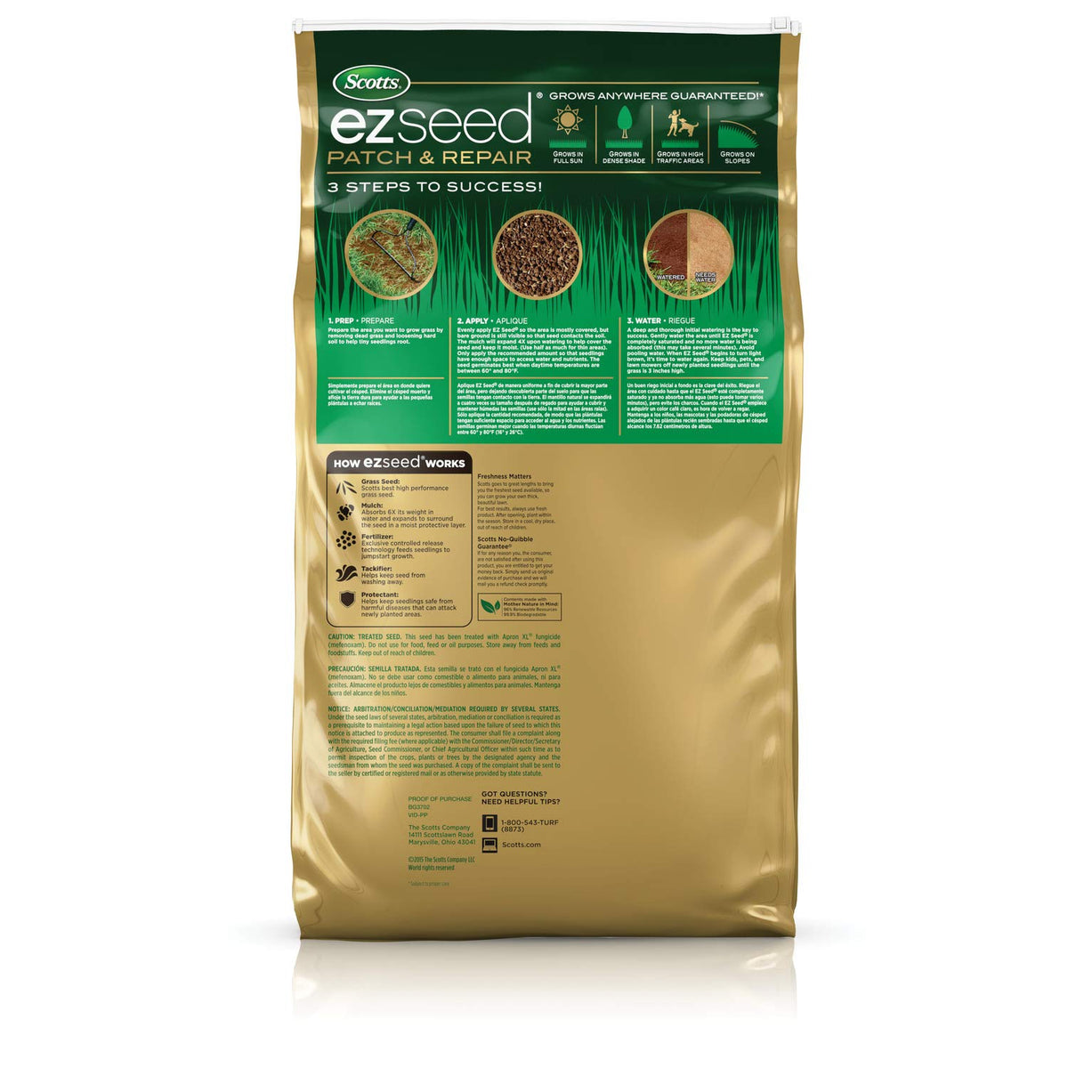 Scotts EZ Seed Sun and Shade seed mix spread to repair bare areas.
