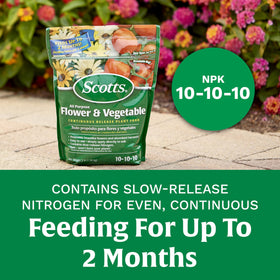 Healthy-looking flowers and vegetables supported by Scotts continuous-release feeding.