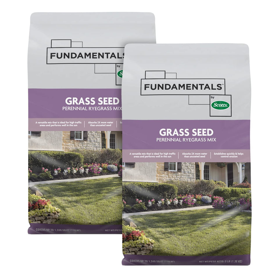 Scotts Fundamentals bag front demonstrates quick establishment for sunny lawns