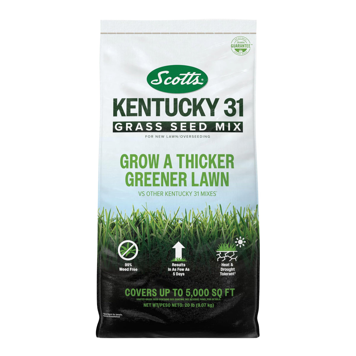 Scotts Kentucky 31 seed mix bag closeup for premium lawn growth