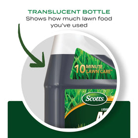 Scotts Liquid Green Max translucent bottle shows remaining product.