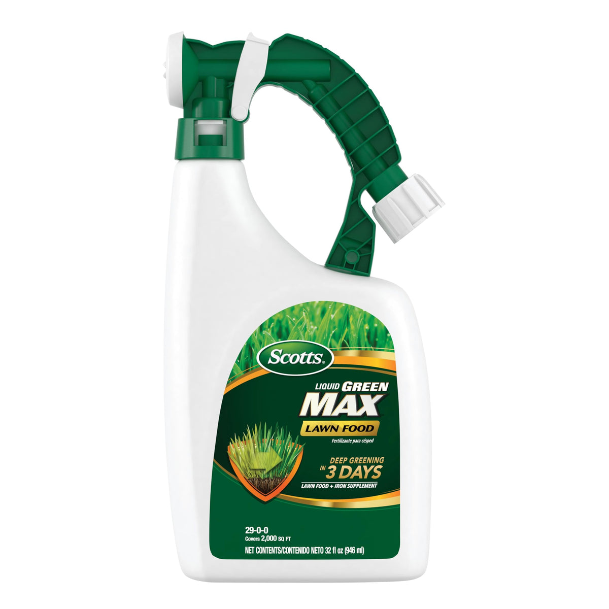 Scotts Liquid Green Max lawn food bottle ready to nourish your lawn with color