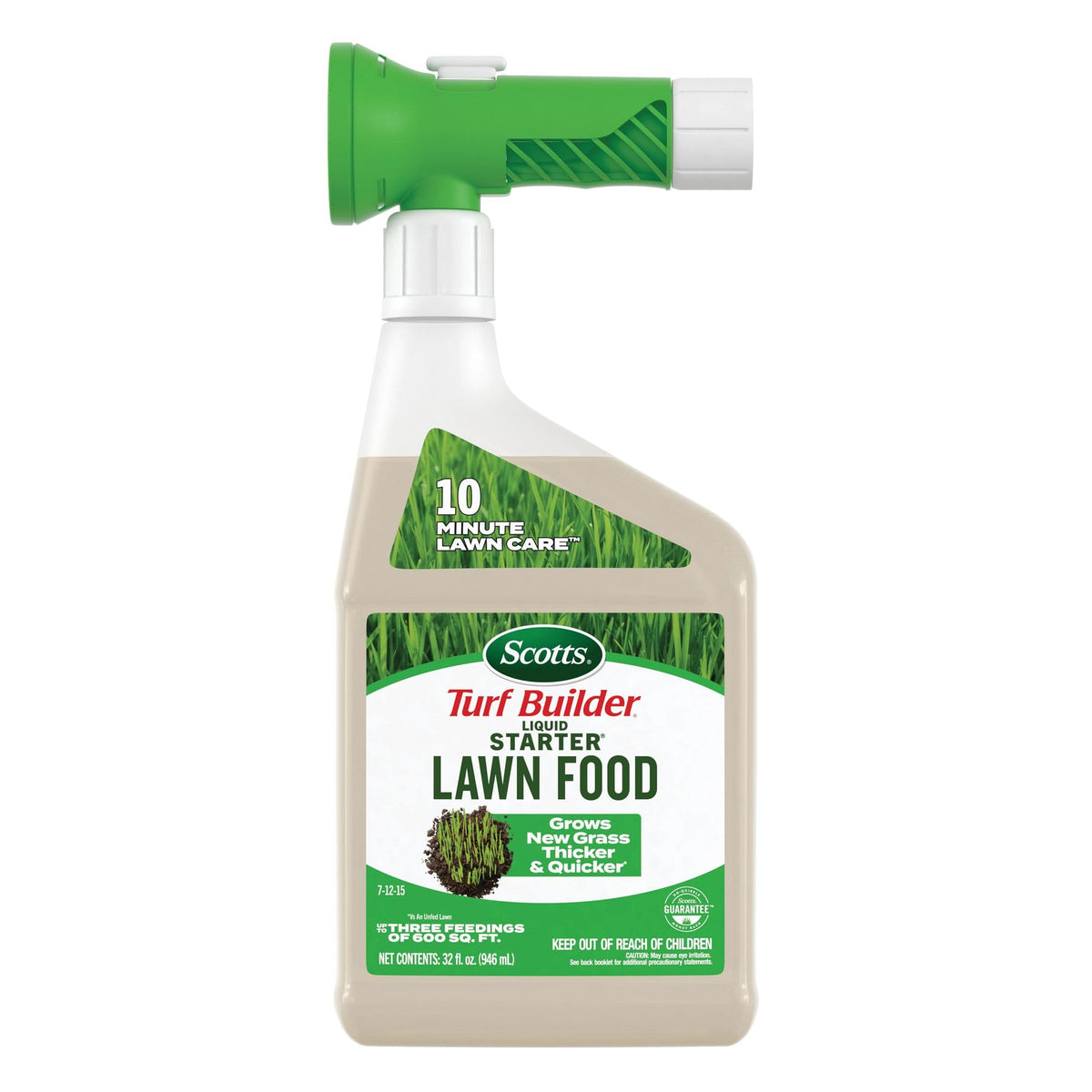 Scotts Liquid Starter Lawn Food bottle with clear view showing exact quantity for new grass